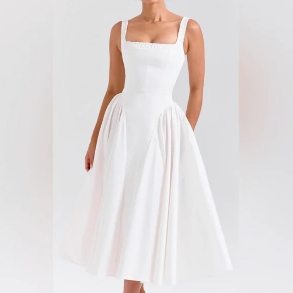 House of CB White Square-Neck Midi Dress